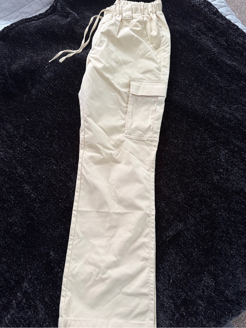 Wide Leg Cargo Pants in Cream with Drawstring Waist
